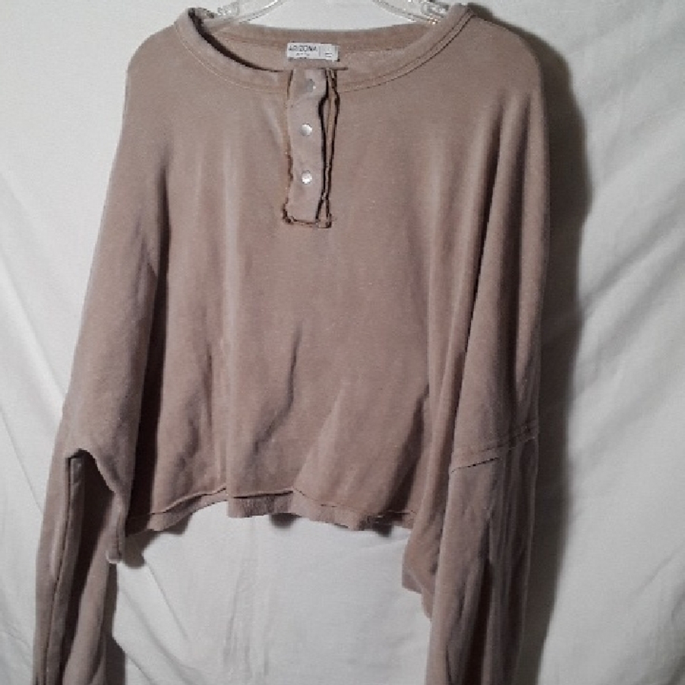 American Eagle Outfitters Women's Beige Cropped Sweatshirt
